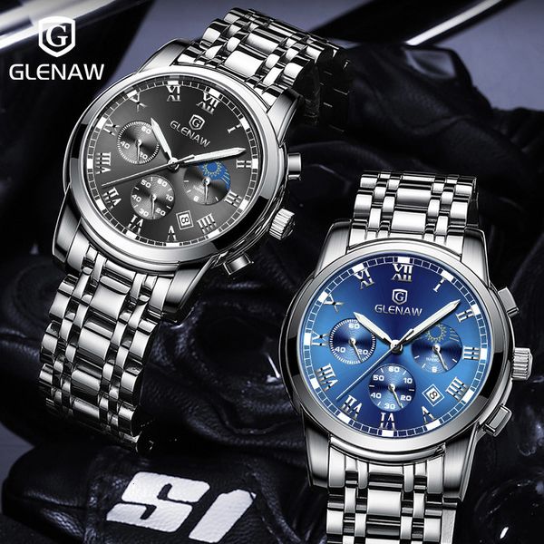 wristwatches glenaw mens watch fashion quartz watch waterproof nightlight calendar multi functional chronograph steel band watchbox 230729, Slivery;brown
wristwatches glenaw mens watch fashion quartz watch waterproof nightlight calendar multi functional chronograph steel band watchbox 230729, Slivery;brown