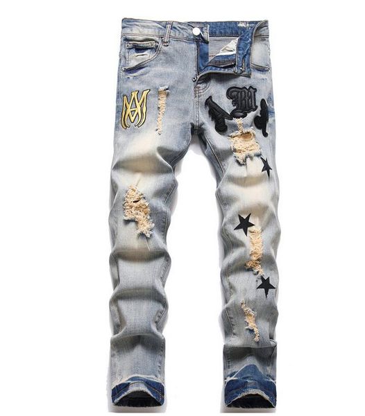 men's ripped miri jeans hole am holes printed elastic slim footsmall straight tube men trousers pants apparel gzh3shx376, Blue
men's ripped miri jeans hole am holes printed elastic slim footsmall straight tube men trousers pants apparel gzh3shx376, Blue