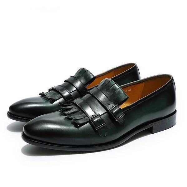 dress shoes handmade mens tassel loafers buckle monk strap leather green, Black 
dress shoes handmade mens tassel loafers buckle monk strap leather green, Black