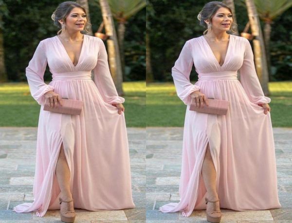 light pink chiffon evening dresses deep v neck long sleeves prom dress side split a line bride party gowns8209742, Black;red
light pink chiffon evening dresses deep v neck long sleeves prom dress side split a line bride party gowns8209742, Black;red