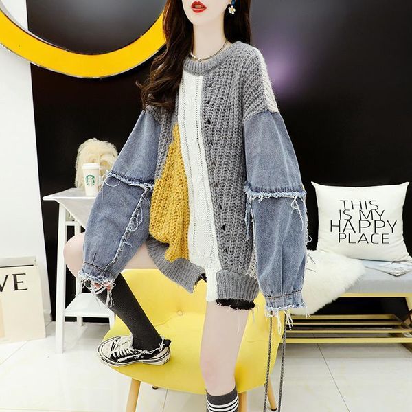 women's knits tees dayifun large size knitted cardigans autumn 2023 denim long sleeved patchwork design jacket korean versatile sweater, White
women's knits tees dayifun large size knitted cardigans autumn 2023 denim long sleeved patchwork design jacket korean versatile sweater, White