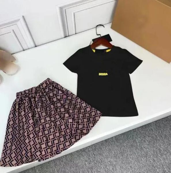 designer children's clothing suit classic brand female baby clothing suit fashion letter skirt dress suit children's aaa., White