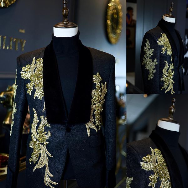 luxury men wedding blazer golden appliques coat shawl lapel prom evening party for groom only jacket, Black;gray
luxury men wedding blazer golden appliques coat shawl lapel prom evening party for groom only jacket, Black;gray