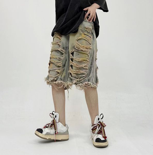 men's shorts high street ripped hole frayed men's summer jeans shorts wide leg distressed cut oversized cargos denim knee lenght p, White;black
men's shorts high street ripped hole frayed men's summer jeans shorts wide leg distressed cut oversized cargos denim knee lenght p, White;black