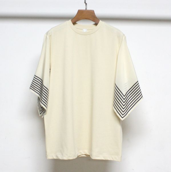 new t-oteme sand stripe sleeves twisted stitch design loose short sleeve round neck t-shirt top, White
new t-oteme sand stripe sleeves twisted stitch design loose short sleeve round neck t-shirt top, White