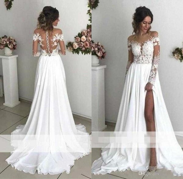 exquisite lace chiffon aline wedding dresses 2019 sheer neck long sleeves side split sweep train back cover buttons country brida72539458, White
exquisite lace chiffon aline wedding dresses 2019 sheer neck long sleeves side split sweep train back cover buttons country brida72539458, White