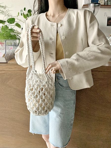 evening bags summer hollow woven shoulder bag solid color lightweight casual wild bucket purse handbag with inner drawstring 230731
evening bags summer hollow woven shoulder bag solid color lightweight casual wild bucket purse handbag with inner drawstring 230731