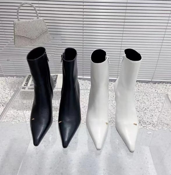 women viola 65 bootie luxury designer autumn and winter fashion metal letter leather high heel pointed side zipper boot size 35-40, Black
women viola 65 bootie luxury designer autumn and winter fashion metal letter leather high heel pointed side zipper boot size 35-40, Black