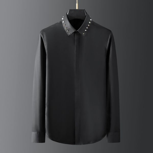 mens casual shirts minglu solid color male shirts luxury metal diamond rivets long sleeve casual mens dress shirts fashion slim fit party ma, White;black
mens casual shirts minglu solid color male shirts luxury metal diamond rivets long sleeve casual mens dress shirts fashion slim fit party ma, White;black