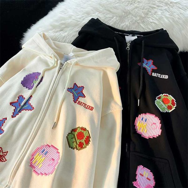 men's hoodies sweatshirts 2022 new cartoon pixel pattern embroidery sweatshirt women oversized retro streetwear zip up hoodies y2k clot, Black
men's hoodies sweatshirts 2022 new cartoon pixel pattern embroidery sweatshirt women oversized retro streetwear zip up hoodies y2k clot, Black