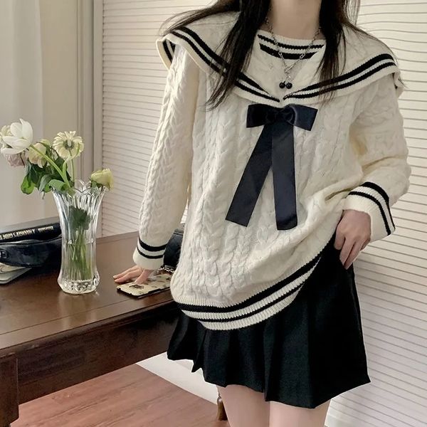 women's knits tees japanese sailor collar knitted casual cute sweater fall spring loose overwear lolita knit fashion lady clothes party, White
women's knits tees japanese sailor collar knitted casual cute sweater fall spring loose overwear lolita knit fashion lady clothes party, White
