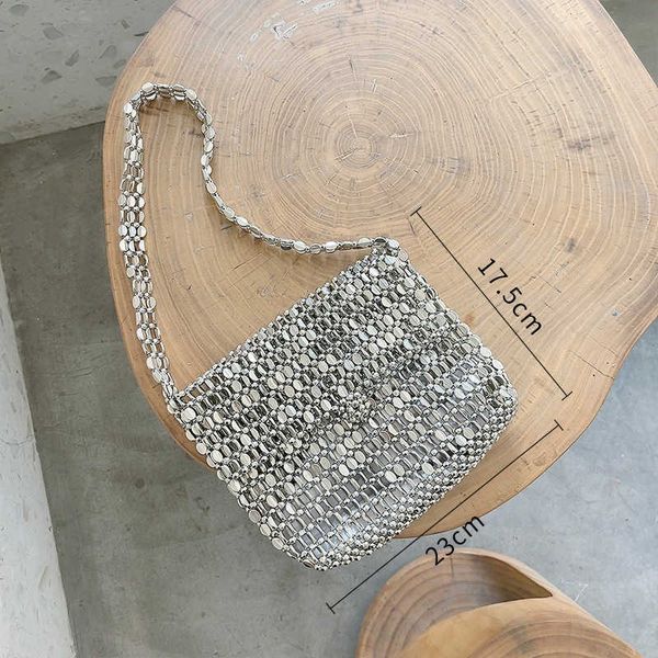 metal shopping bag shiny handbag handmade woven beaded small 230731