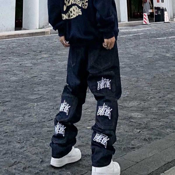 men's jeans retro multi-pockets letter embroidery casual mens jeans pants straight harajuku hip hop loose casual denim trousers j230728, Blue
men's jeans retro multi-pockets letter embroidery casual mens jeans pants straight harajuku hip hop loose casual denim trousers j230728, Blue