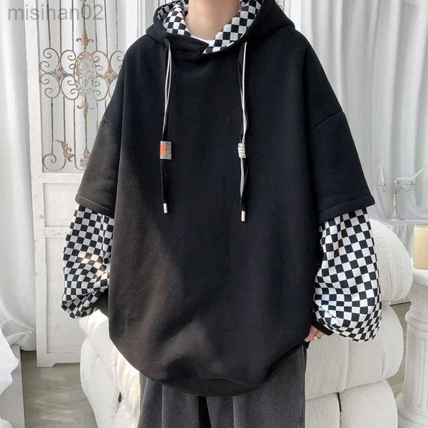 men's hoodies sweatshirts patchwork hooded sweatshirt checkerboard sleeve fake two piece hoodie loose hiphop pullover autumn black hkd2
men's hoodies sweatshirts patchwork hooded sweatshirt checkerboard sleeve fake two piece hoodie loose hiphop pullover autumn black hkd2