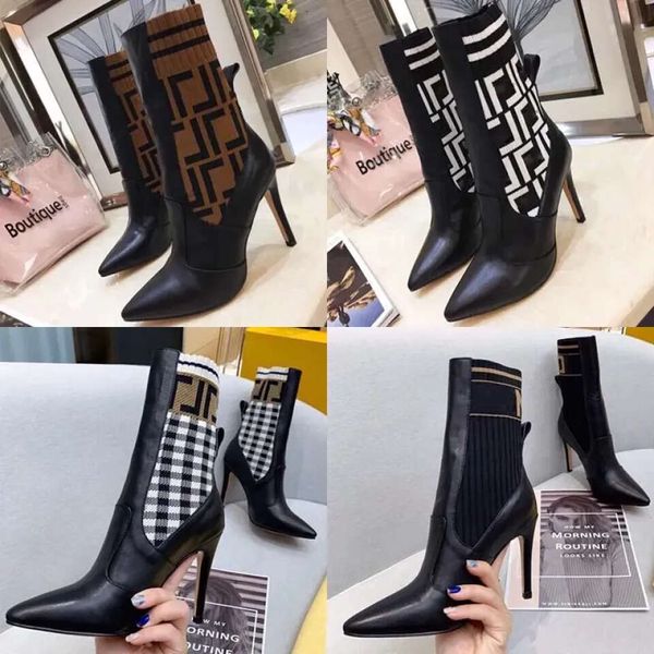 new designer boots letter knitted mid-sleeved short boots cowhide boots spring and autumn stiletto high heel pointed toe thin leg elastic, Black
new designer boots letter knitted mid-sleeved short boots cowhide boots spring and autumn stiletto high heel pointed toe thin leg elastic, Black