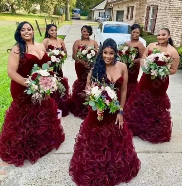 2022 plus size burgundy velvet mermaid bridesmaid dresses sweetheart backless tiered ruffle party wedding guest gowns maid of hono2714320, White;pink
2022 plus size burgundy velvet mermaid bridesmaid dresses sweetheart backless tiered ruffle party wedding guest gowns maid of hono2714320, White;pink