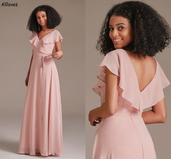 light pink long chiffon a line bridesmaid dresses v neck charming ruffles cap sleeves maid of honor gowns floor length simple wedding guest, White;pink
light pink long chiffon a line bridesmaid dresses v neck charming ruffles cap sleeves maid of honor gowns floor length simple wedding guest, White;pink