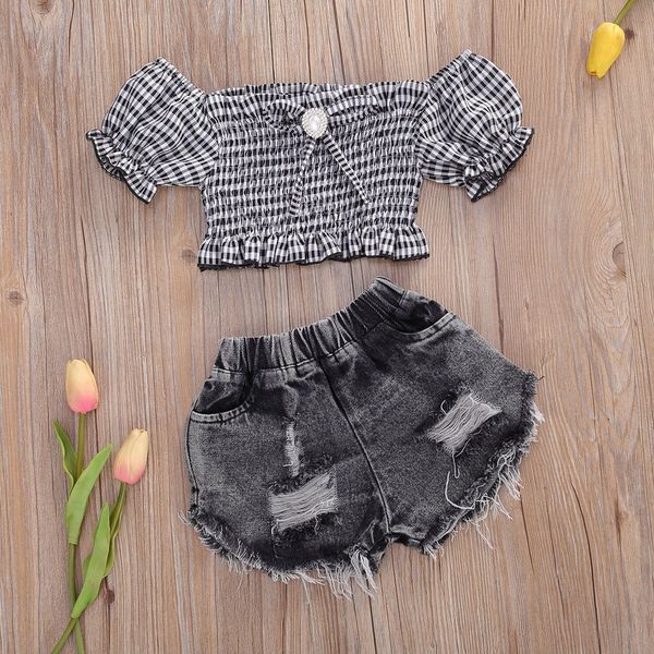 clothing sets baby girls clothes short sleeve off shoulder plaid t shirts denim shorts 2pcs for 2 9y summer toddler fashion 230731, White
clothing sets baby girls clothes short sleeve off shoulder plaid t shirts denim shorts 2pcs for 2 9y summer toddler fashion 230731, White