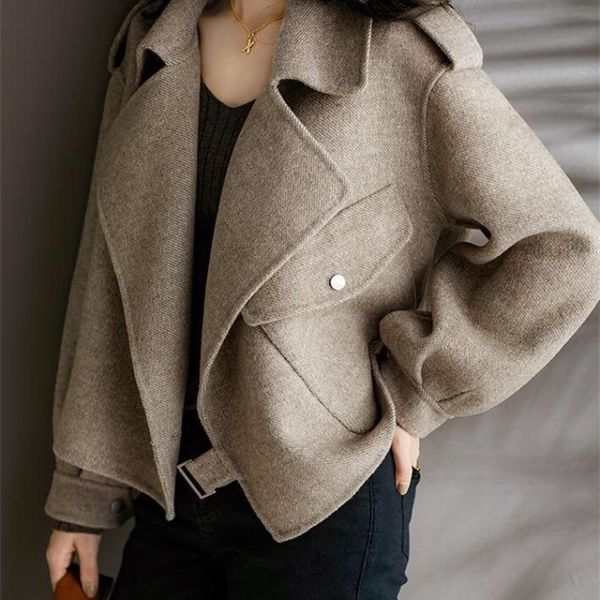 women blend twill woolen jacket short coat 230729, Black
