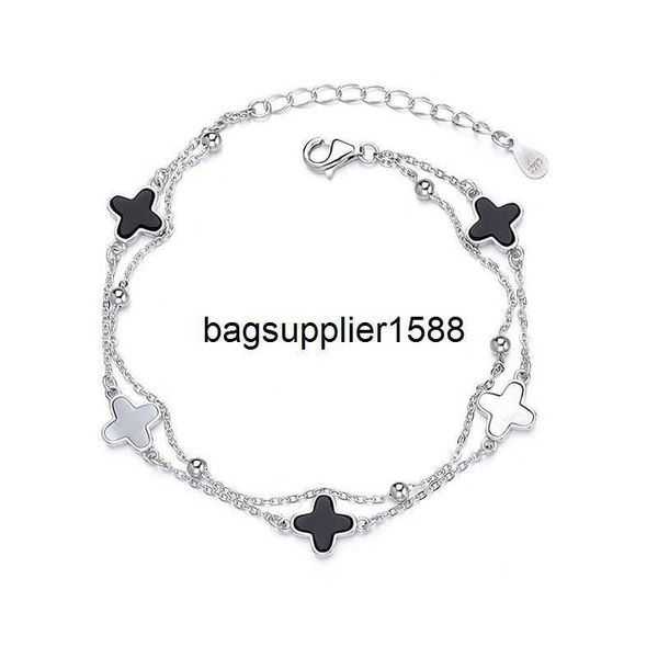 four-leaf clover bracelet girls' five flower bracelet double layer girl friend handwear ins small popular design little red book same g, Black
four-leaf clover bracelet girls' five flower bracelet double layer girl friend handwear ins small popular design little red book same g, Black