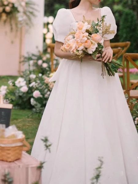ball gown wedding dresses elegant sweetheart high waist short sleeves zipper back sweep train bridal gowns, White
ball gown wedding dresses elegant sweetheart high waist short sleeves zipper back sweep train bridal gowns, White