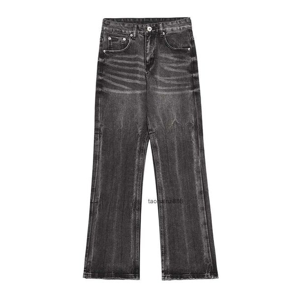 washed wide leg denim for men's punk ins loose and worn-out straight casual pants, Blue