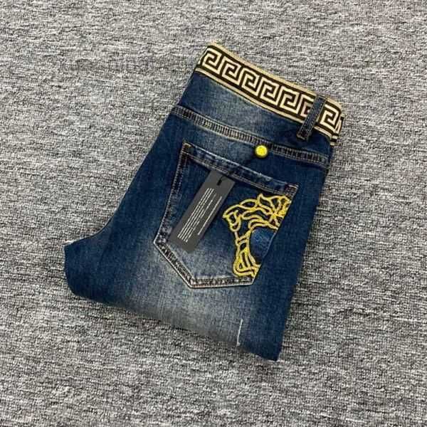 men's jeans medusa embroidered luxury straight leg pants men fashion vintage zipper denim ecle rnge, Blue
men's jeans medusa embroidered luxury straight leg pants men fashion vintage zipper denim ecle rnge, Blue