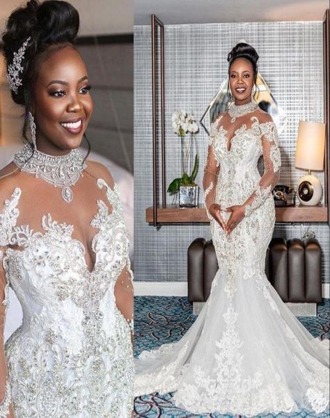 2022 bling african crystal mermaid wedding dresses high neck sheer long sleeves lace beading bridal wedding gowns elegant rob3301021, White
2022 bling african crystal mermaid wedding dresses high neck sheer long sleeves lace beading bridal wedding gowns elegant rob3301021, White