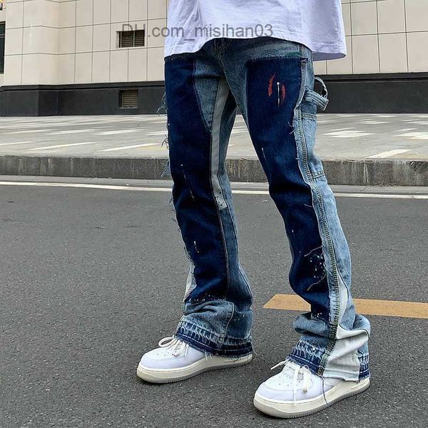 men's pants retro distressed splash ink flare jeans men's street clothing patch work hip hop graffiti heavy duty wash blue slim fi, Black
men's pants retro distressed splash ink flare jeans men's street clothing patch work hip hop graffiti heavy duty wash blue slim fi, Black