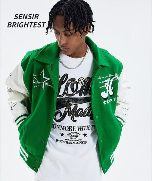 mens jackets american street spring and autumn jacket high vintage embroidered colorblock baseball suit 230731, Black;brown
mens jackets american street spring and autumn jacket high vintage embroidered colorblock baseball suit 230731, Black;brown
