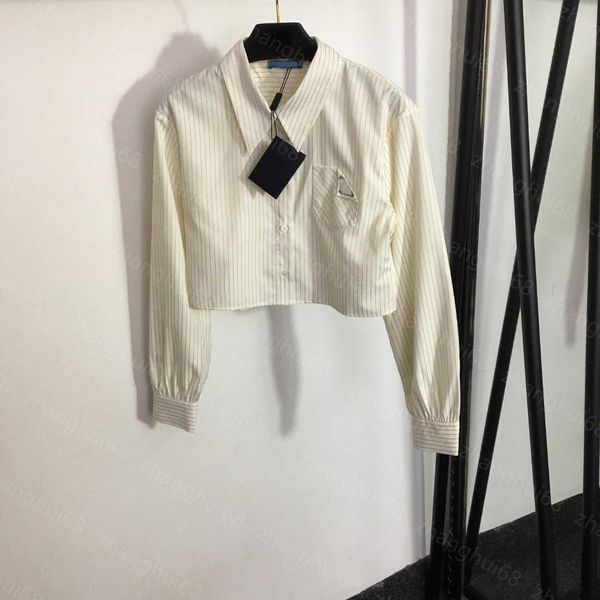 23ss womens designer clothing high neck blouse women shirt cut edge triangle label pocket back logo patch short long sleeve striped shirt wo, White
23ss womens designer clothing high neck blouse women shirt cut edge triangle label pocket back logo patch short long sleeve striped shirt wo, White