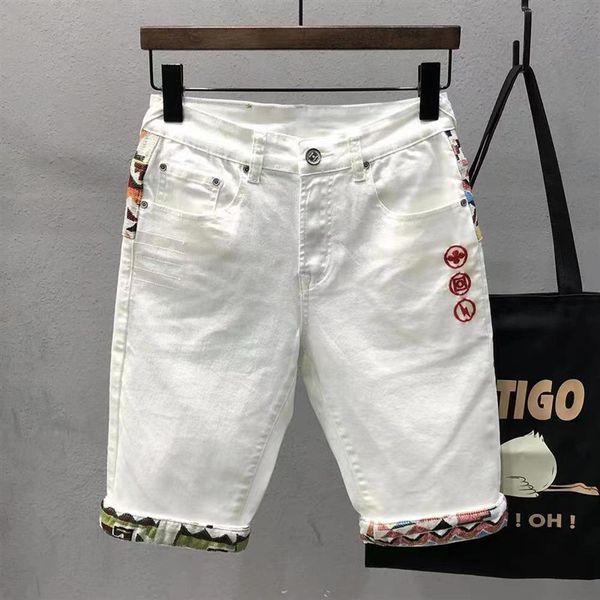 summer new denim shorts men's stitching embroidery ripped knee-length shorts white black retro blue fashion jeans
summer new denim shorts men's stitching embroidery ripped knee-length shorts white black retro blue fashion jeans