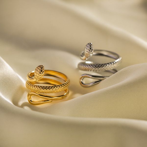 jewelry 18k gold plated snake fashion rings for women design adjustable ring titanium steel ring, Silver