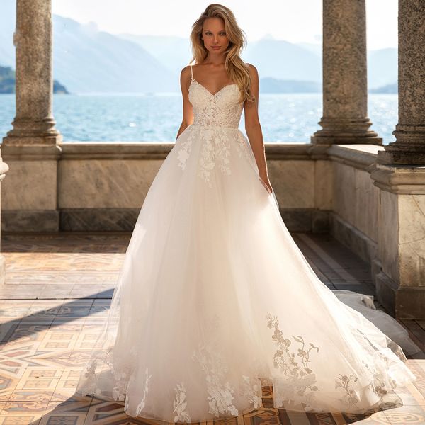 sweetheart lace a line wedding bridal dress bead spaghetti strap bohemian wedding gowns sweep train, White
sweetheart lace a line wedding bridal dress bead spaghetti strap bohemian wedding gowns sweep train, White