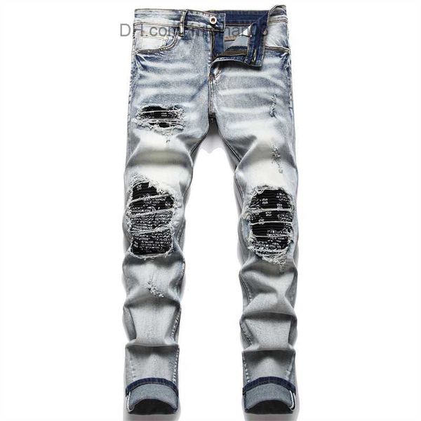 men's pants men's bicycle jeans street clothes paisley bandana printed patches elastic denim pants splicing work holes tear thin s, Black
men's pants men's bicycle jeans street clothes paisley bandana printed patches elastic denim pants splicing work holes tear thin s, Black