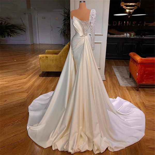 luxury pearls mermaid wedding dress beading v neck satin long sleeve bridal gowns elegant bride dresses robes de mariee1947, White
luxury pearls mermaid wedding dress beading v neck satin long sleeve bridal gowns elegant bride dresses robes de mariee1947, White