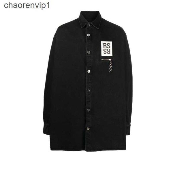 men's casual shirts high street: raf simons make old wash silhouette loose denim ins chain leather label decoration shirt, White;black
men's casual shirts high street: raf simons make old wash silhouette loose denim ins chain leather label decoration shirt, White;black