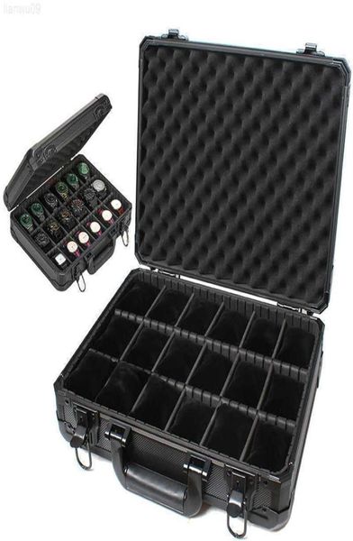 watch boxes cases 18 grid aluminum clock boxes suitcase case bracket clock display storage box mobile partition with lock j22082524634633, Black;blue 
watch boxes cases 18 grid aluminum clock boxes suitcase case bracket clock display storage box mobile partition with lock j22082524634633, Black;blue