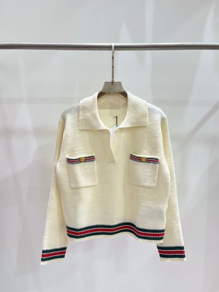 322 2023 spring brand same style sweater long sleeve lapel neck white red pullover fashion womens clothes womens qian6, White;black
322 2023 spring brand same style sweater long sleeve lapel neck white red pullover fashion womens clothes womens qian6, White;black