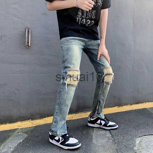 men's jeans 2022 new fashion stretch patchwork hip hop men slim jeans pants y2k punk goth ankle zipper vintage pencil biker denim trous, Blue
men's jeans 2022 new fashion stretch patchwork hip hop men slim jeans pants y2k punk goth ankle zipper vintage pencil biker denim trous, Blue