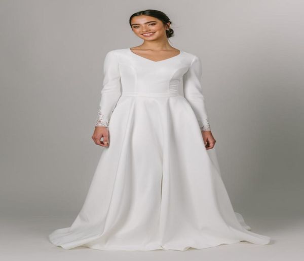 2021 simple aline satin modest wedding dresses bridal gowns v neck long sleeves custom made elegant2276389, White
2021 simple aline satin modest wedding dresses bridal gowns v neck long sleeves custom made elegant2276389, White