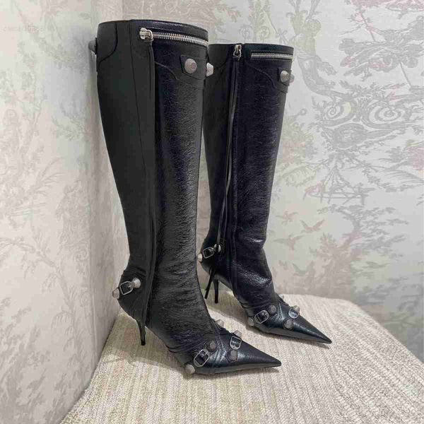 cagole lambskin leather knee-high boots stud buckle embellished side zip shoes pointed toe stiletto heel tall boot luxury designers shoe for, Black
cagole lambskin leather knee-high boots stud buckle embellished side zip shoes pointed toe stiletto heel tall boot luxury designers shoe for, Black