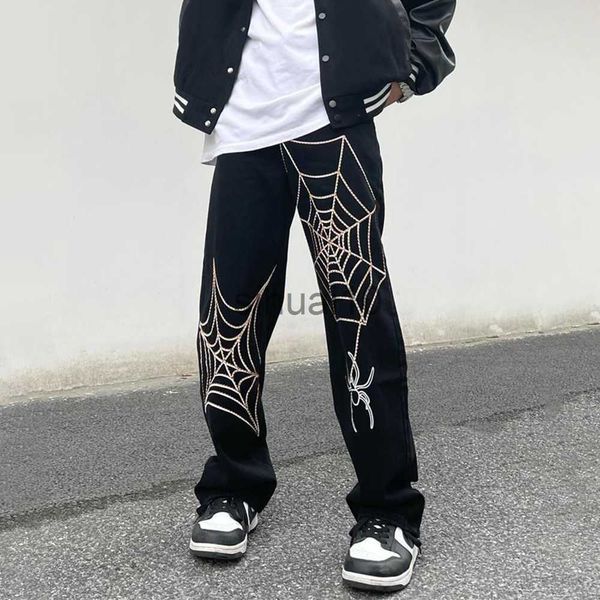 men's jeans embroidery spider web straight casual jeans pants men vibe style ripped oversize loose denim trousers streetwear j230728, Blue
men's jeans embroidery spider web straight casual jeans pants men vibe style ripped oversize loose denim trousers streetwear j230728, Blue