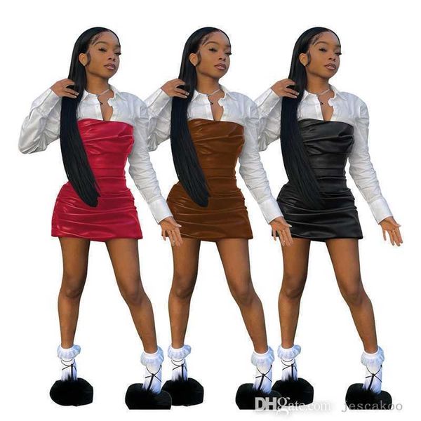 designer dresses for women shirt spliced leather long sleeve skirt pleated fake two piece punk style autumn casual dress, Black;gray
designer dresses for women shirt spliced leather long sleeve skirt pleated fake two piece punk style autumn casual dress, Black;gray