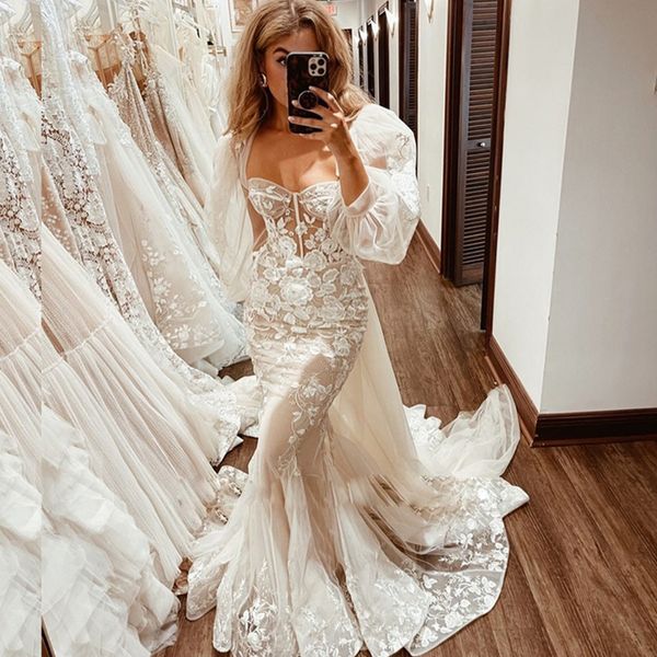 champagne white flower appliques mermaid wedding dresses with remove bishop sleeve corset wedding dress for women customized bridal gowns
champagne white flower appliques mermaid wedding dresses with remove bishop sleeve corset wedding dress for women customized bridal gowns