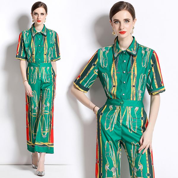 summer green shirt and pants set luxury designer two piece sets 2023 women fashion print short sleeve blouses and wide leg pant elegant and, White
summer green shirt and pants set luxury designer two piece sets 2023 women fashion print short sleeve blouses and wide leg pant elegant and, White