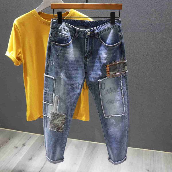 men's jeans embroidered camouflage patch jeans men fashion designer splicing streetwear male wear ripped hole skinny jeans denim trouse, Blue
men's jeans embroidered camouflage patch jeans men fashion designer splicing streetwear male wear ripped hole skinny jeans denim trouse, Blue