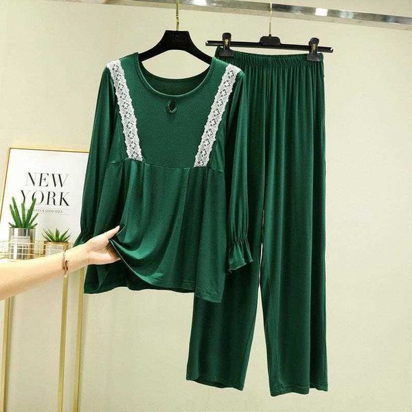 spring and autumn modal thin home lace stitching can be worn outside loose large