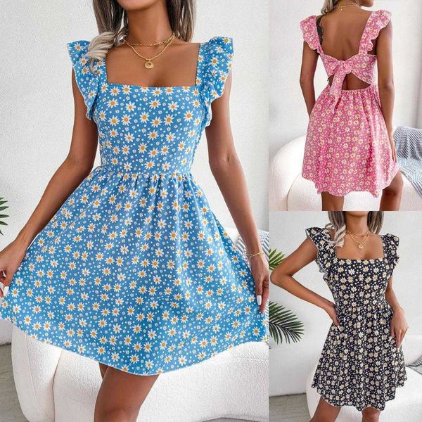 ins style spring summer casual dresses backless lace up daisy print holiday dress, Black;gray
ins style spring summer casual dresses backless lace up daisy print holiday dress, Black;gray