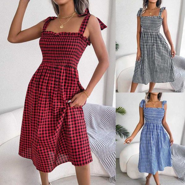ins style spring and casual dresses summer leisure lace up contrast color plaid, Black;gray
ins style spring and casual dresses summer leisure lace up contrast color plaid, Black;gray